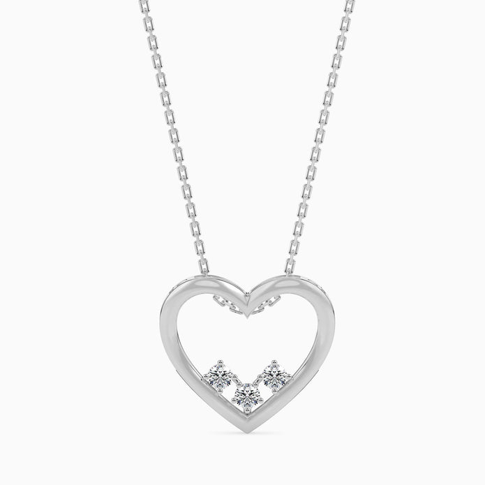 open heart diamond pendant necklace in white gold