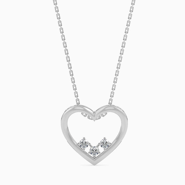 open heart diamond pendant necklace in white gold
