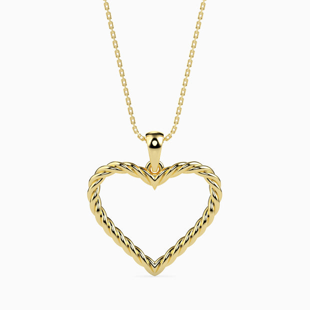rope style open heart pendant necklace in yellow gold