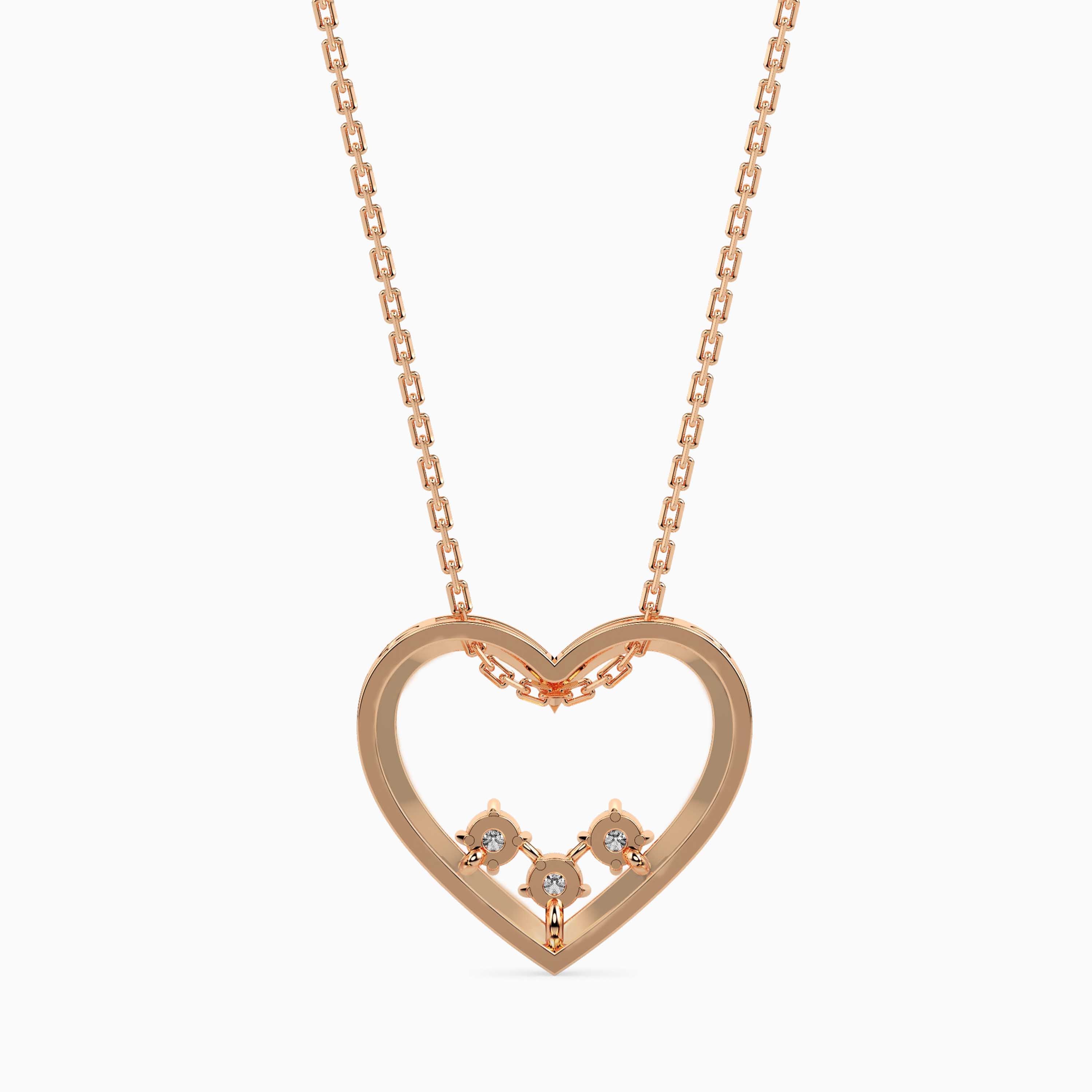 open heart diamond pendant necklace in rose gold