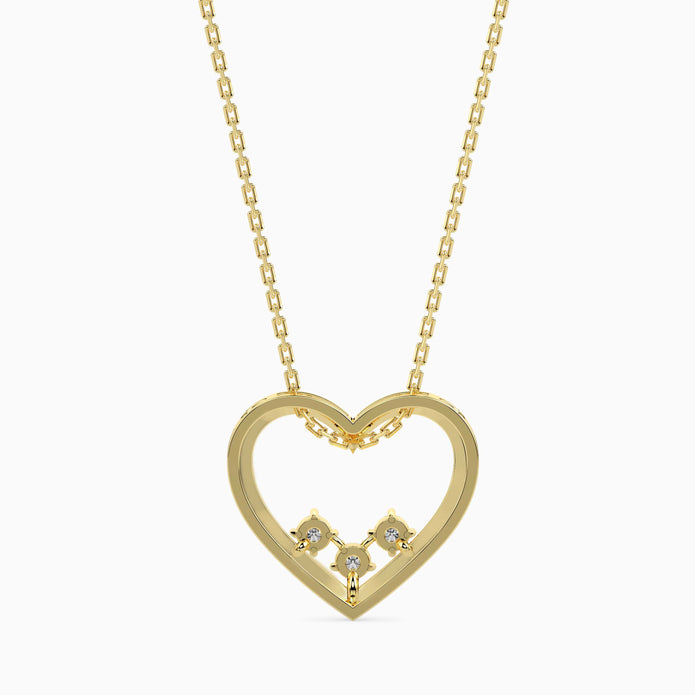 open heart diamond pendant necklace in yellow gold