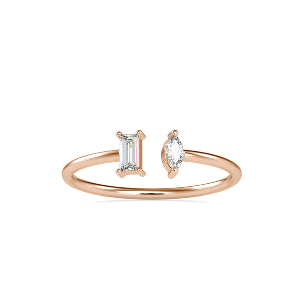 open style two stone diamond ring in rose gold