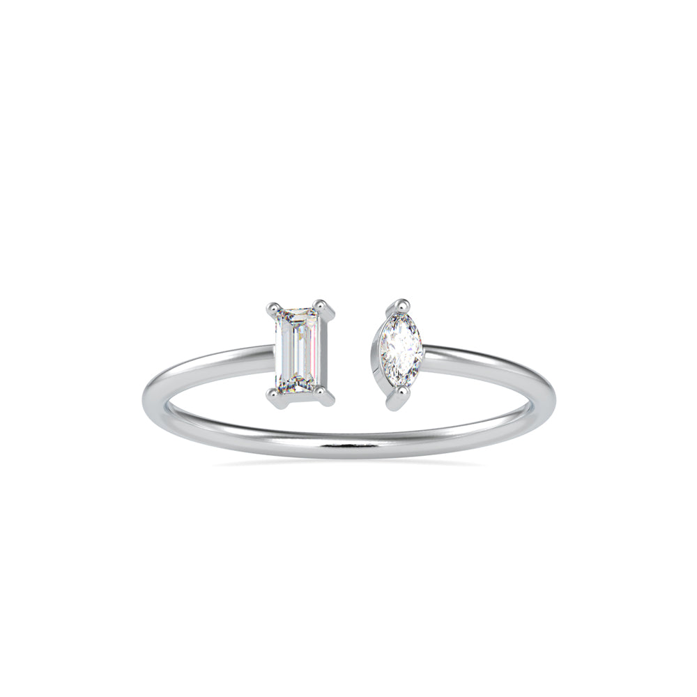 open style two stone diamond ring in white gold