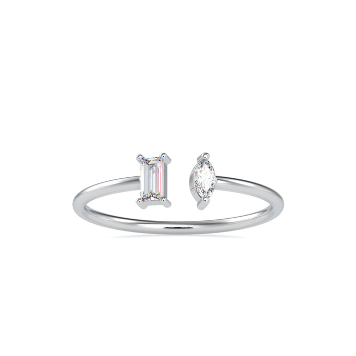 open style two stone diamond ring in white gold
