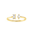 open style two stone diamond ring in yellow gold