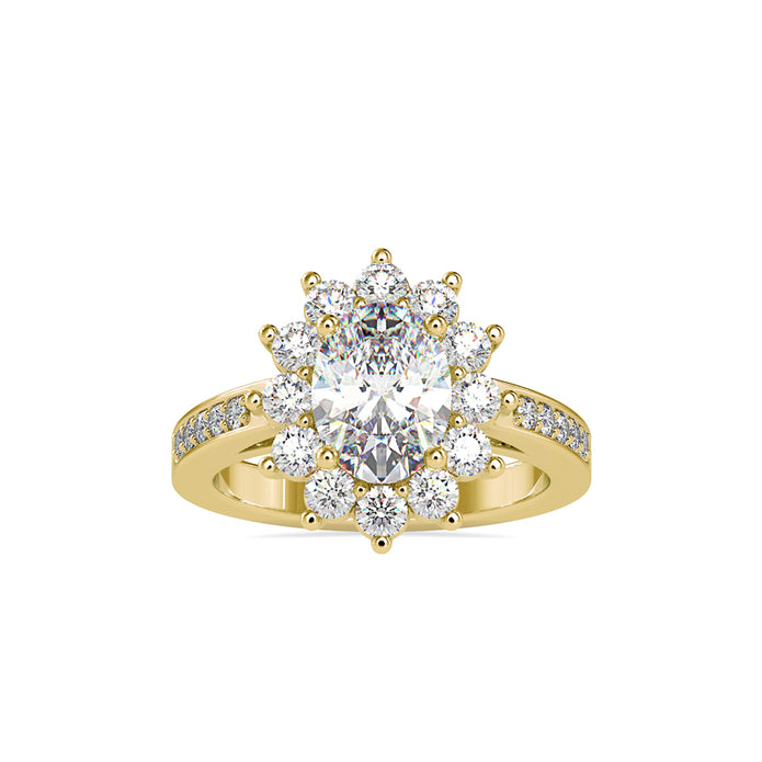 oval cut halo diamond ring in yellow gold