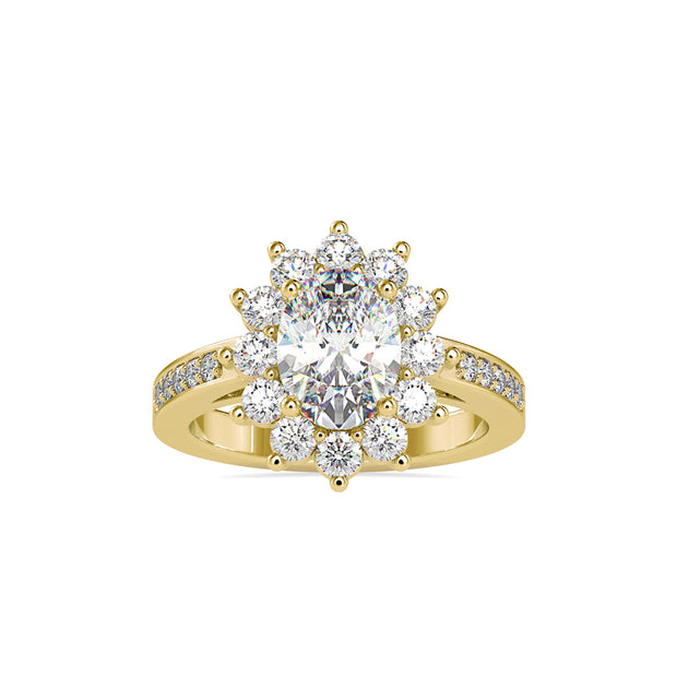 oval cut halo diamond ring in yellow gold