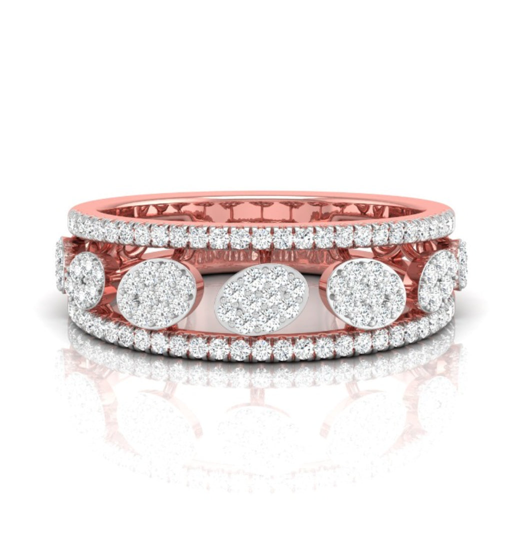 oval shape round cut cluster lab-grown diamond band in rose gold