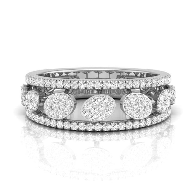 oval shape round cut cluster lab-grown diamond band in white gold