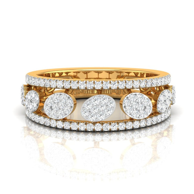 oval shape round cut cluster lab-grown diamond band in yellow gold