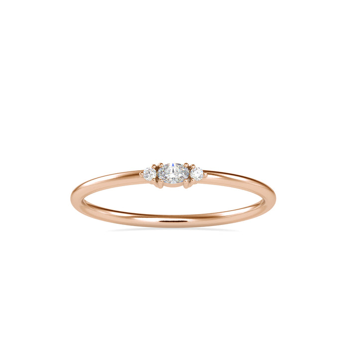 oval three stone diamond ring in rose gold