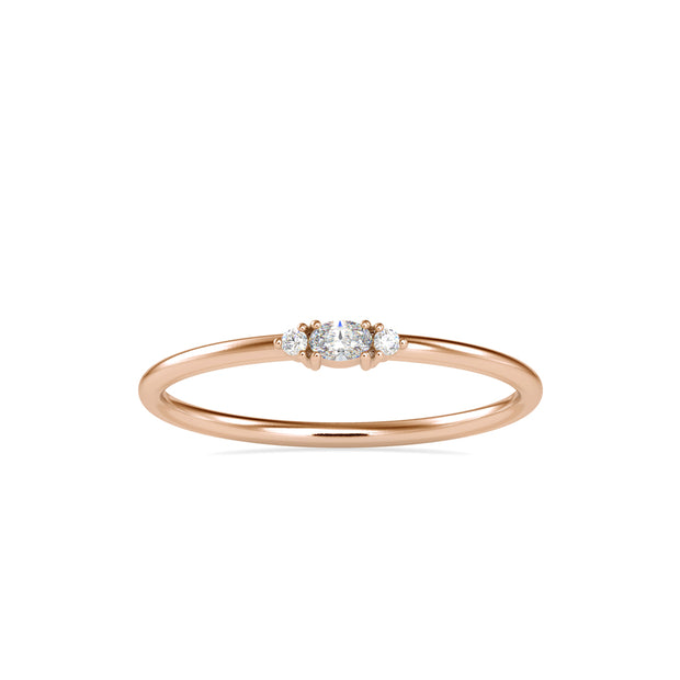 oval three stone diamond ring in rose gold