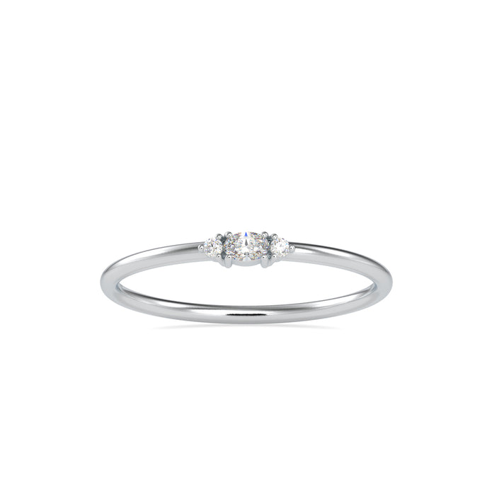 oval three stone diamond ring in white gold