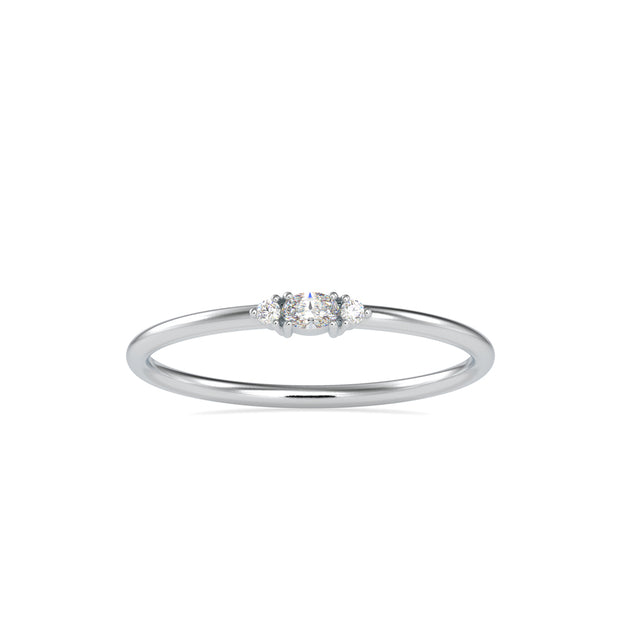 oval three stone diamond ring in white gold