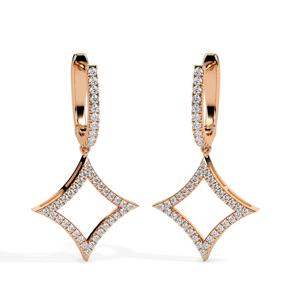pave diamond hoop drop earrings in rose gold