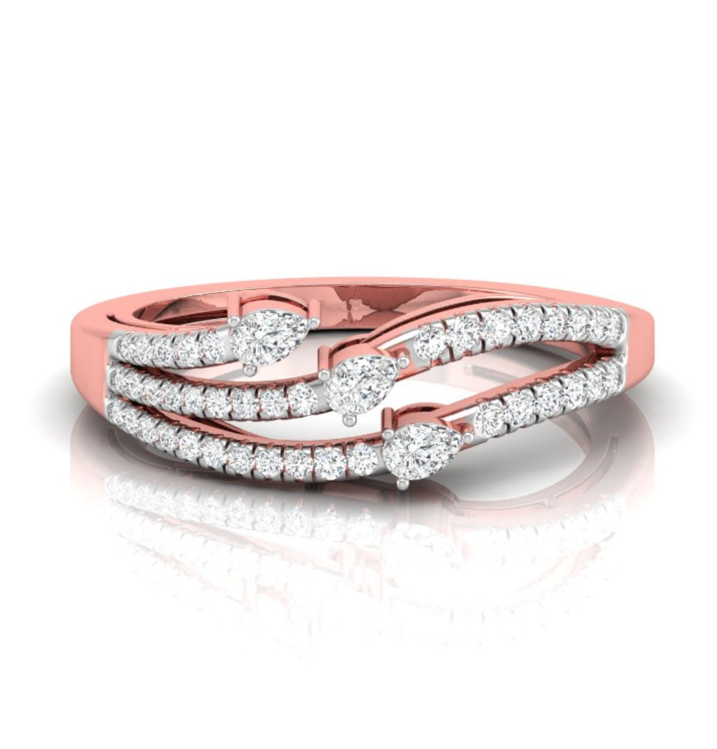 pear cut three stone lab-grown diamond ring in rose gold
