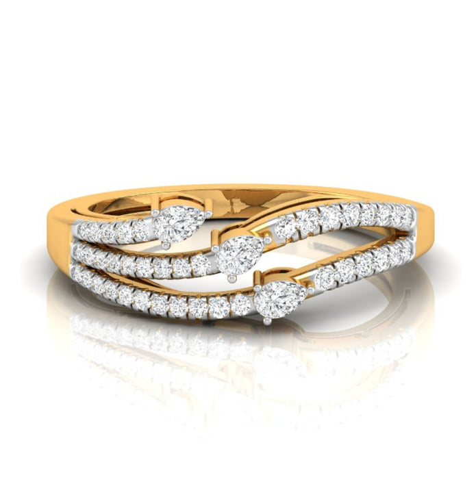 pear cut three stone lab-grown diamond ring in yellow gold