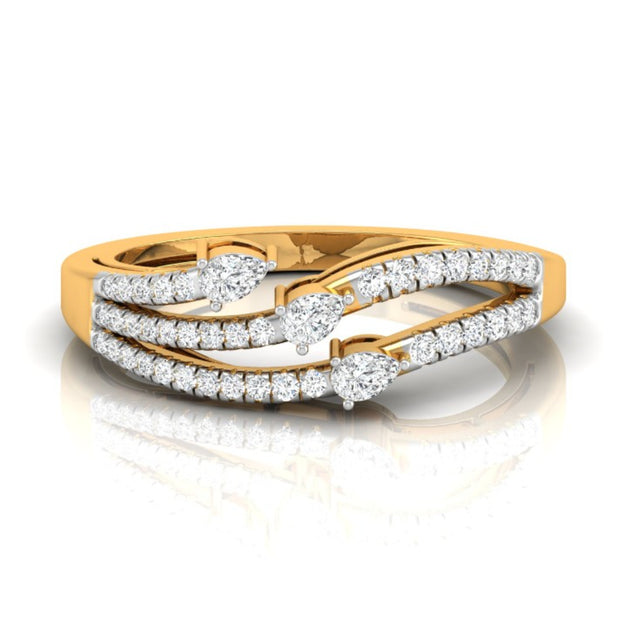 pear cut three stone lab-grown diamond ring in yellow gold