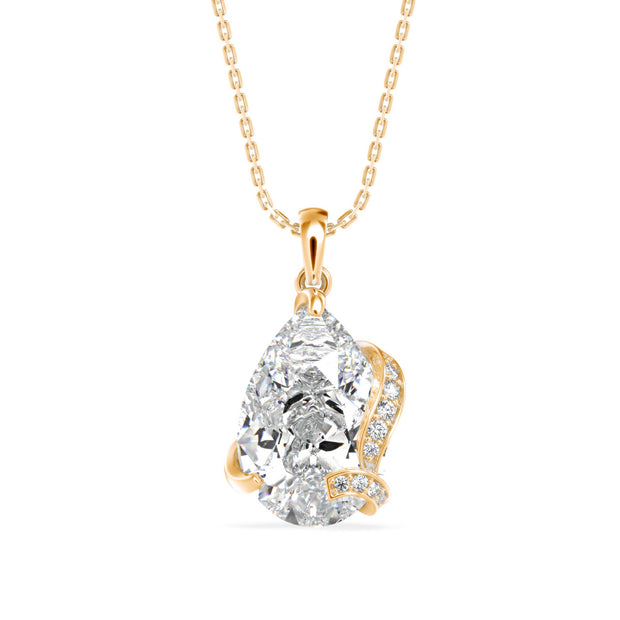 pear solitaire diamond pendant necklace in yellow gold