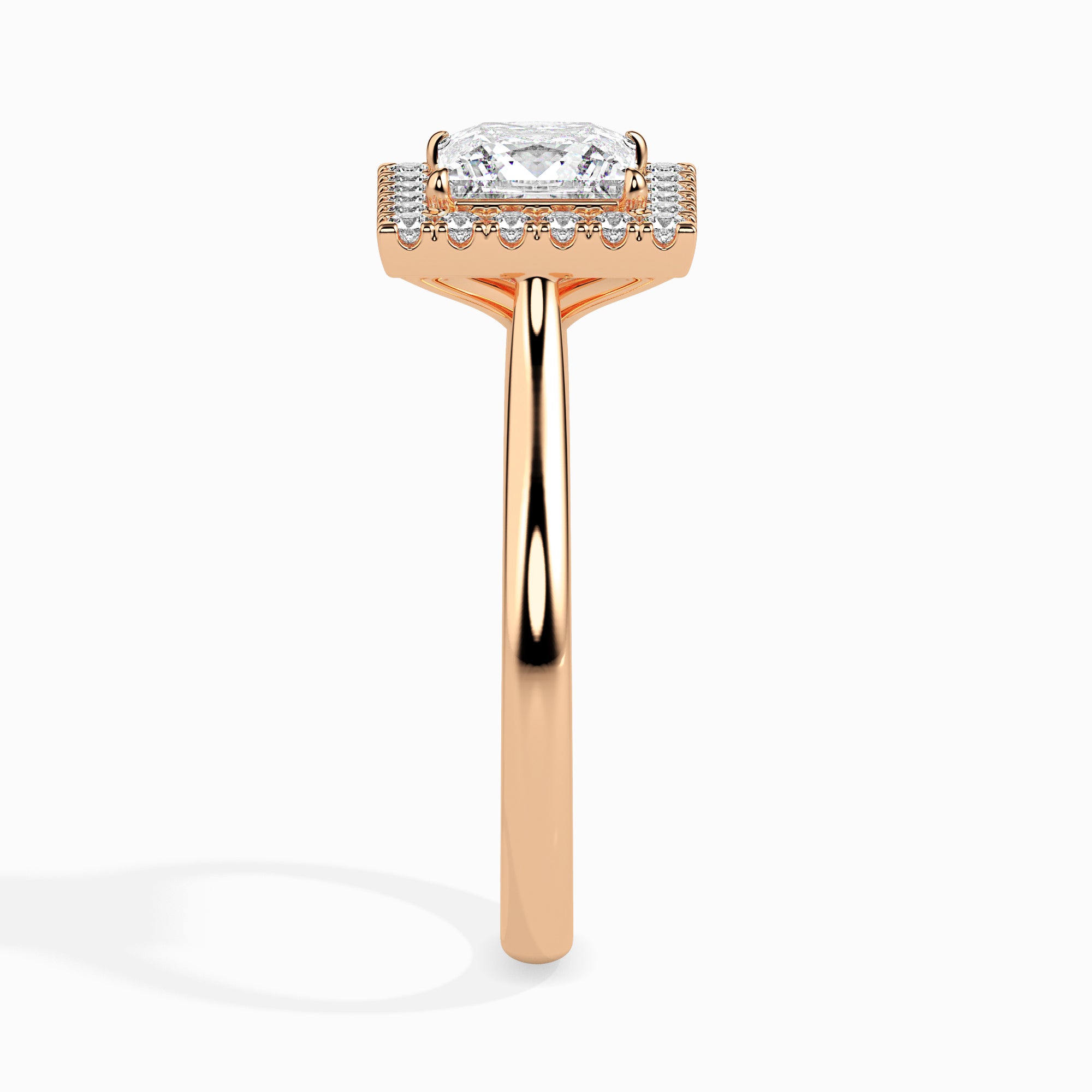 princess cut halo diamond ring in rose gold