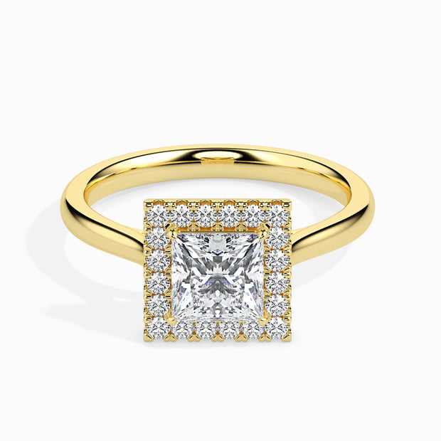 princess cut halo diamond ring in yellow gold