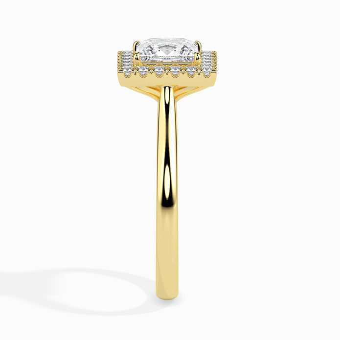 princess cut halo diamond ring in yellow gold