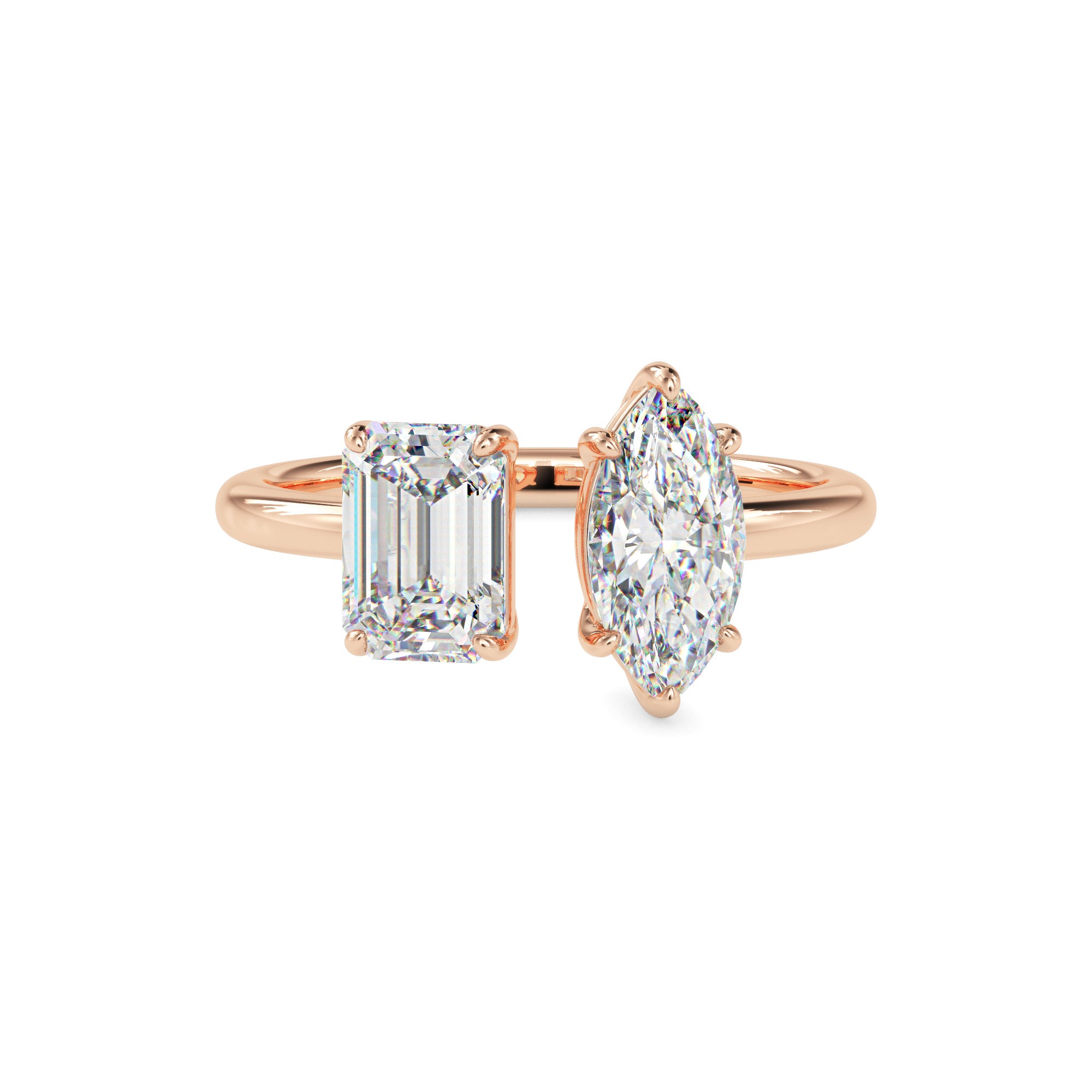 1.94Ct Emerald & Marquise Lab-Grown Diamond Toi Et Moi Gold Ring