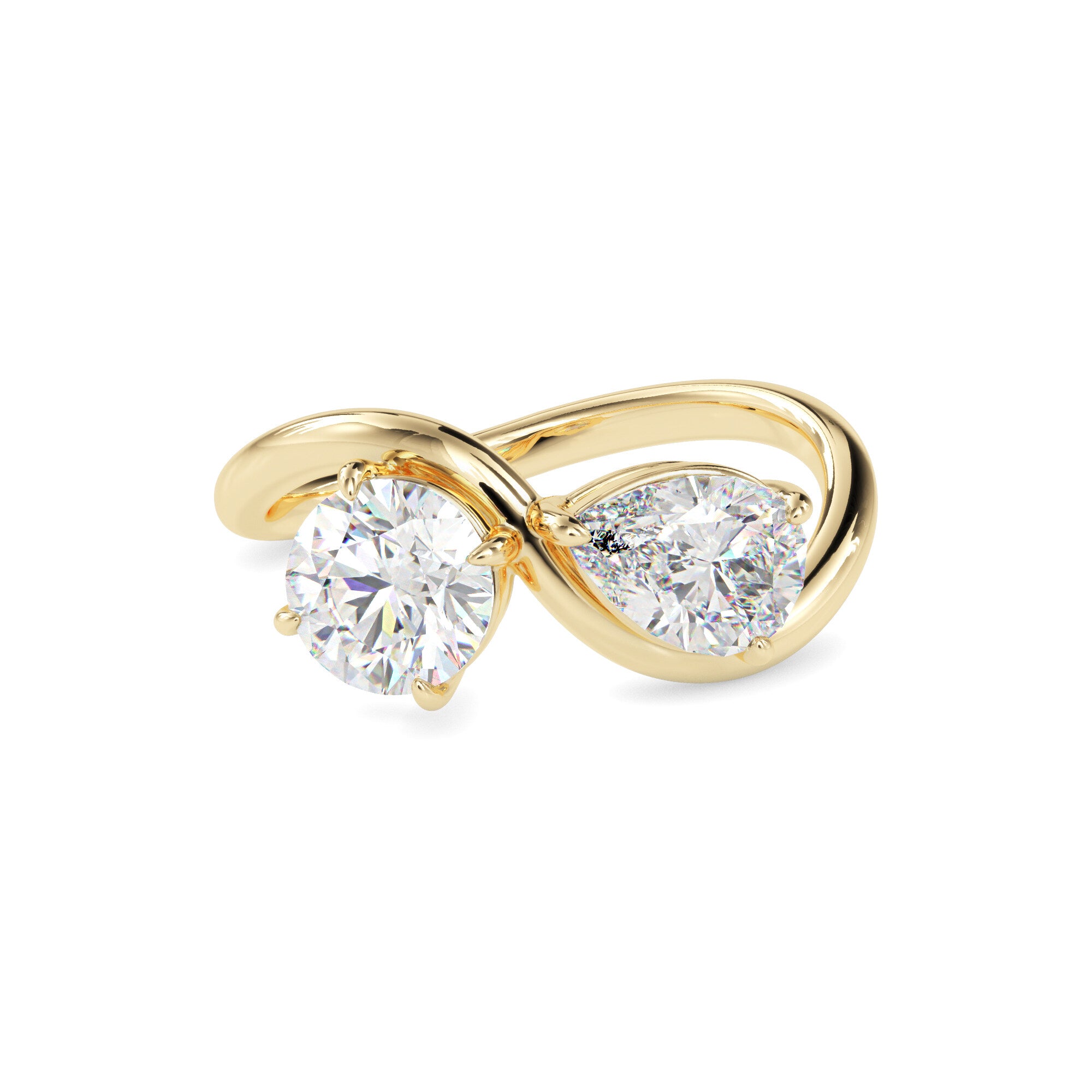 1.84Ct Round & Pear Lab-Grown Diamond Toi Et Moi Gold Ring