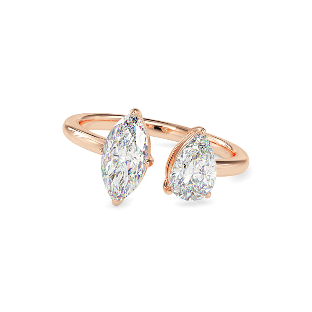 1.85Ct Marquise & Pear Open Gap Lab-Grown Diamond Toi Et Moi Gold Ring