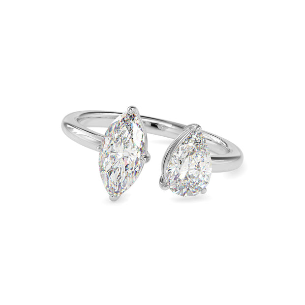 1.85Ct Marquise & Pear Open Gap Lab-Grown Diamond Toi Et Moi Gold Ring