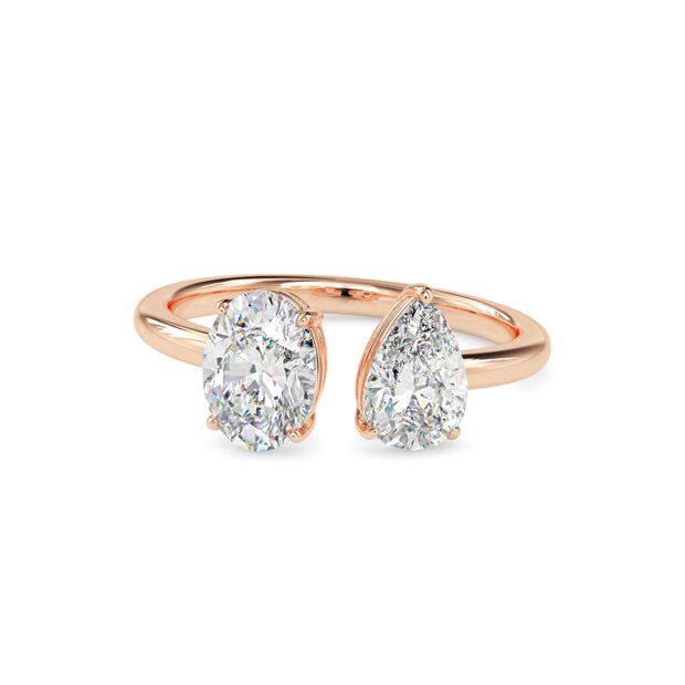 1.89Ct Oval & Pear Open Gap Lab-Grown Diamond Toi Et Moi Gold Ring