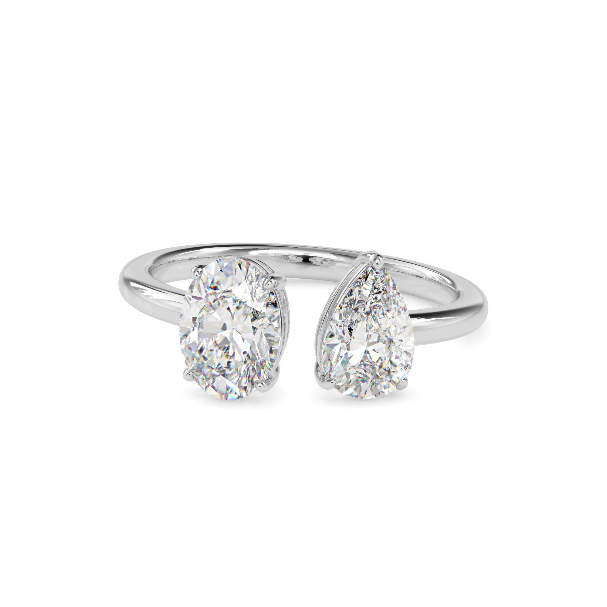 1.89Ct Oval & Pear Open Gap Lab-Grown Diamond Toi Et Moi Gold Ring