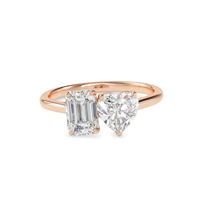 1.99Ct Emerald & Heart Lab-Grown Diamond Toi Et Moi Gold Ring