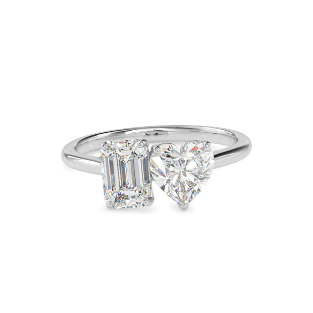 1.99Ct Emerald & Heart Lab-Grown Diamond Toi Et Moi Gold Ring