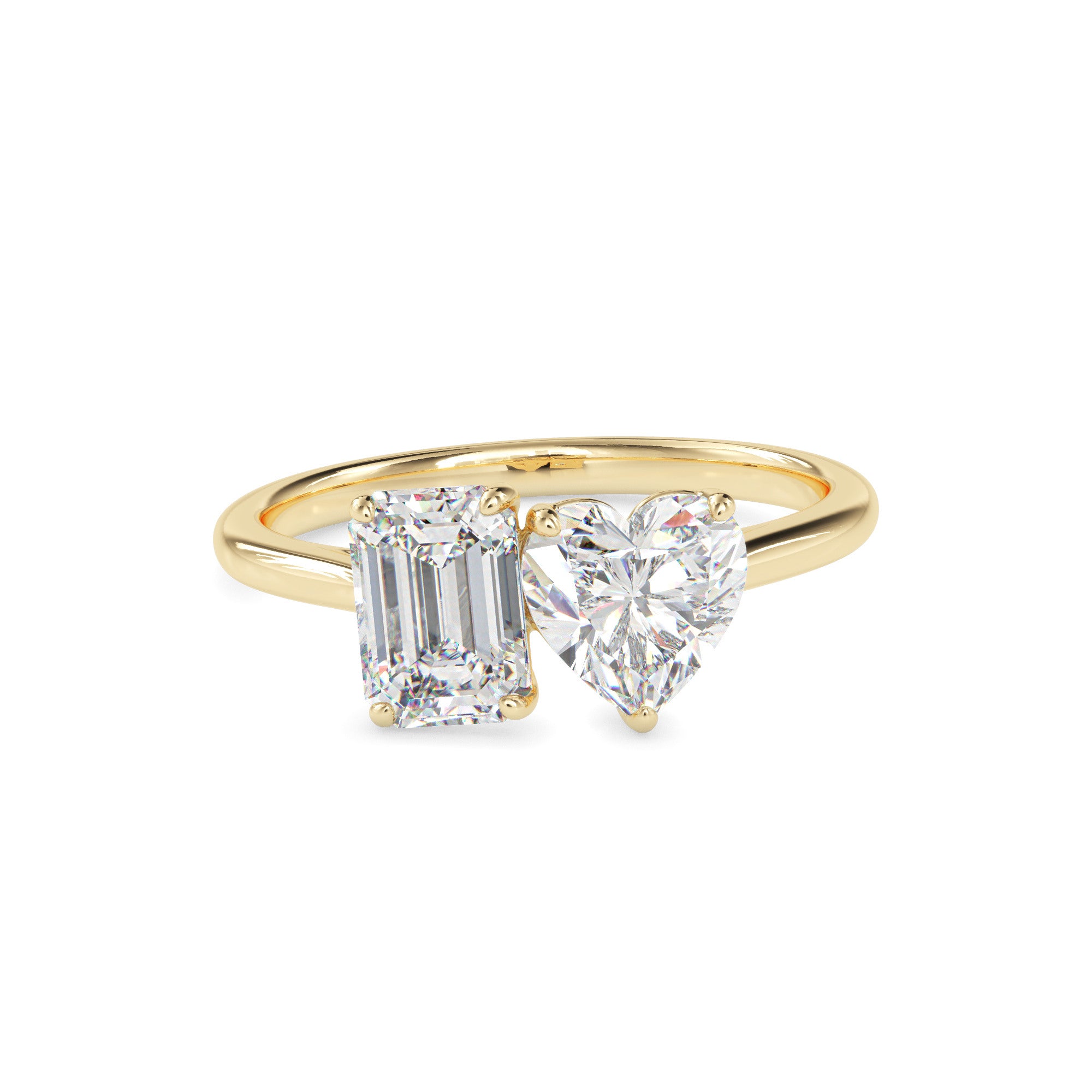 1.99Ct Emerald & Heart Lab-Grown Diamond Toi Et Moi Gold Ring