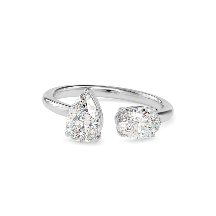 1.80Ct Pear & Oval Open Gap Lab-Grown Diamond Toi Et Moi Gold Ring
