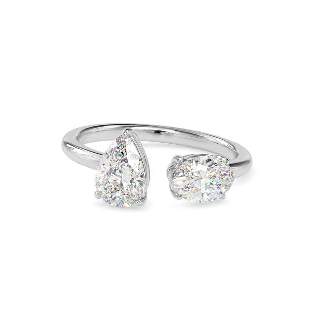1.80Ct Pear & Oval Open Gap Lab-Grown Diamond Toi Et Moi Gold Ring