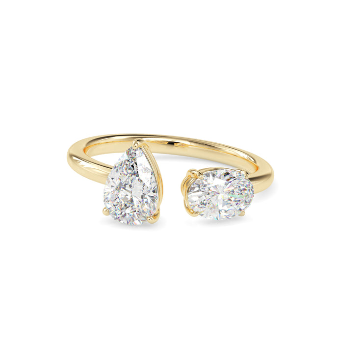 1.80Ct Pear & Oval Open Gap Lab-Grown Diamond Toi Et Moi Gold Ring