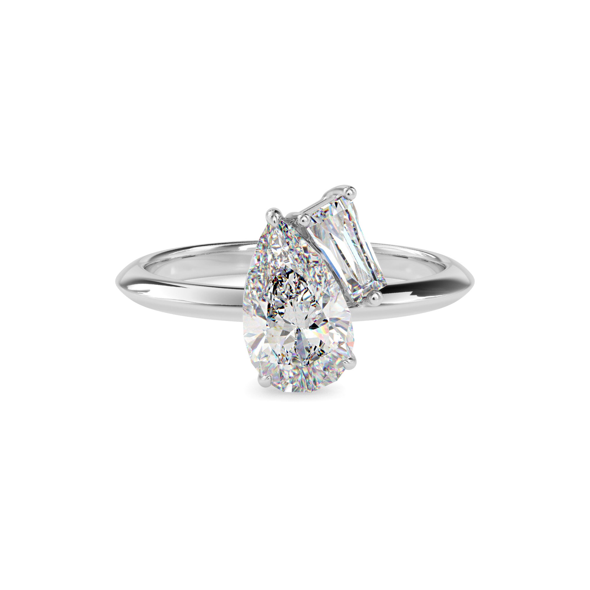 1.88Ct Pear & Baguette Lab-Grown Diamond Toi Et Moi Gold Ring