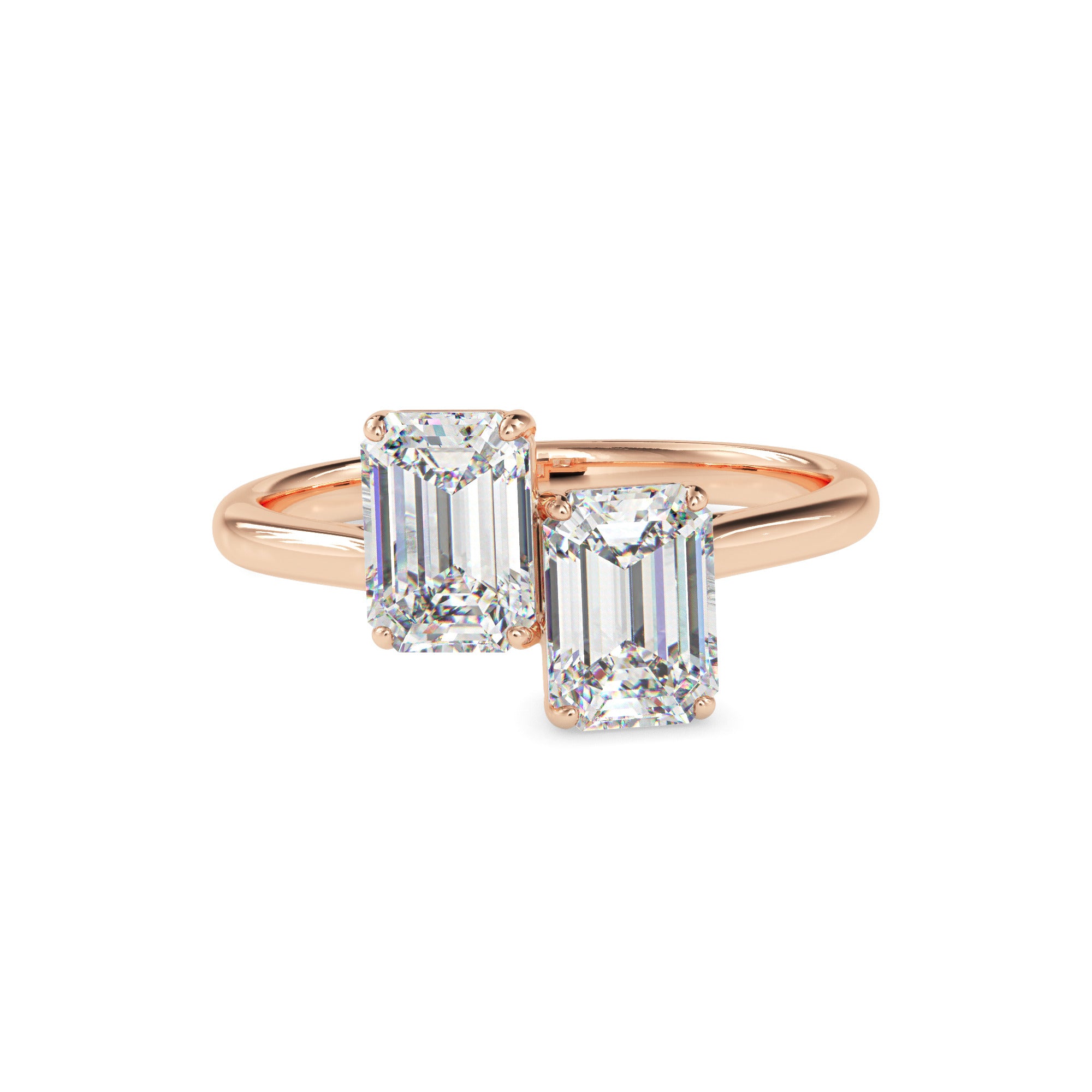 1.97Ct Emerald Cut Two Stone Lab-Grown Diamond Toi Et Moi Gold Ring