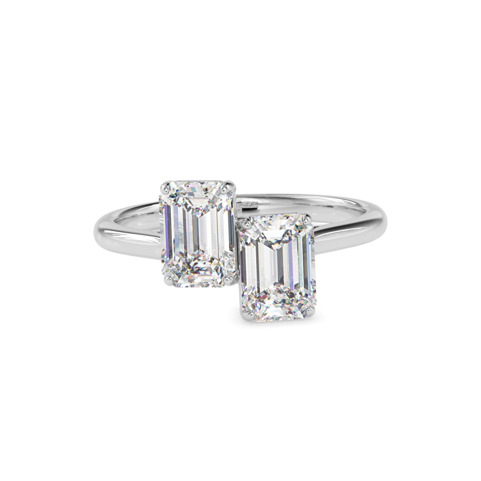 1.97Ct Emerald Cut Two Stone Lab-Grown Diamond Toi Et Moi Gold Ring