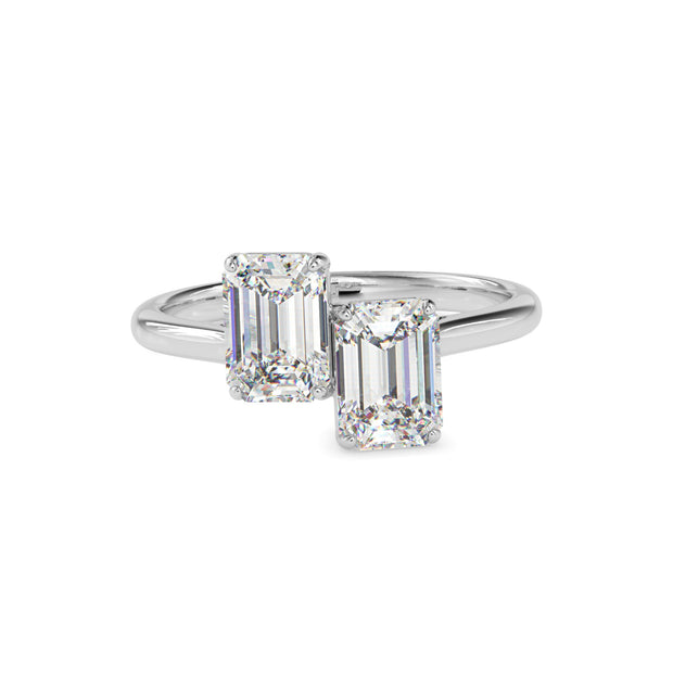 1.97Ct Emerald Cut Two Stone Lab-Grown Diamond Toi Et Moi Gold Ring