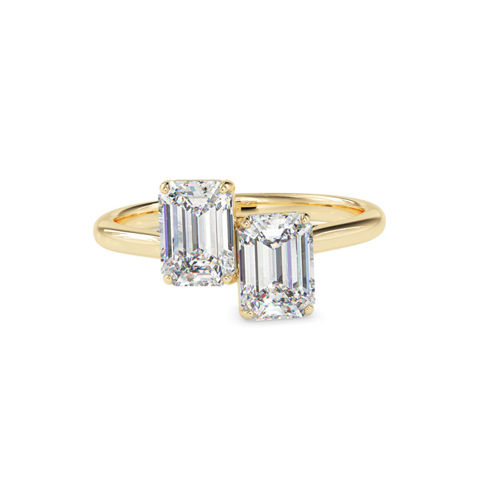 1.97Ct Emerald Cut Two Stone Lab-Grown Diamond Toi Et Moi Gold Ring