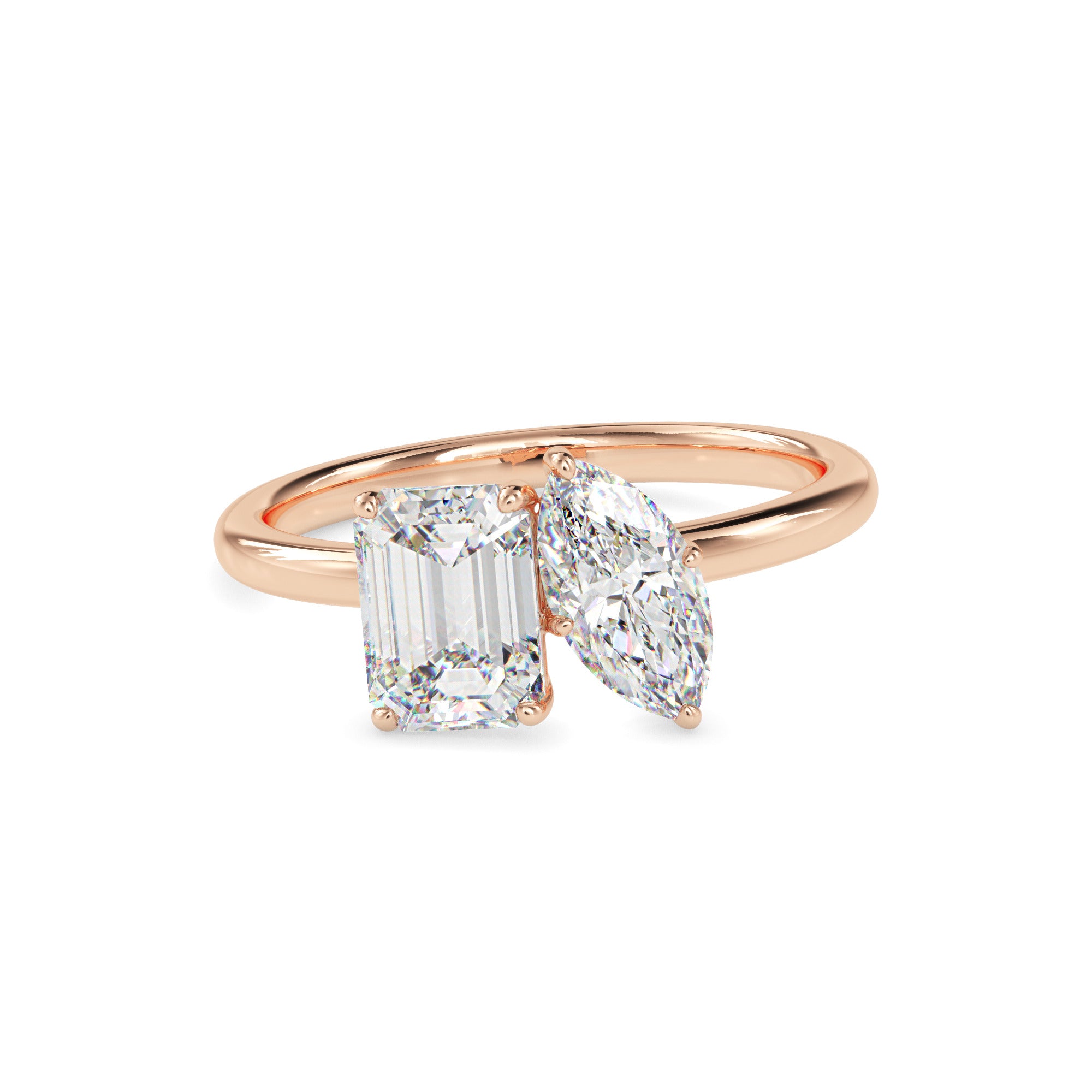 1.95Ct Emerald & Marquise Lab-Grown Diamond Toi Et Moi Gold Ring