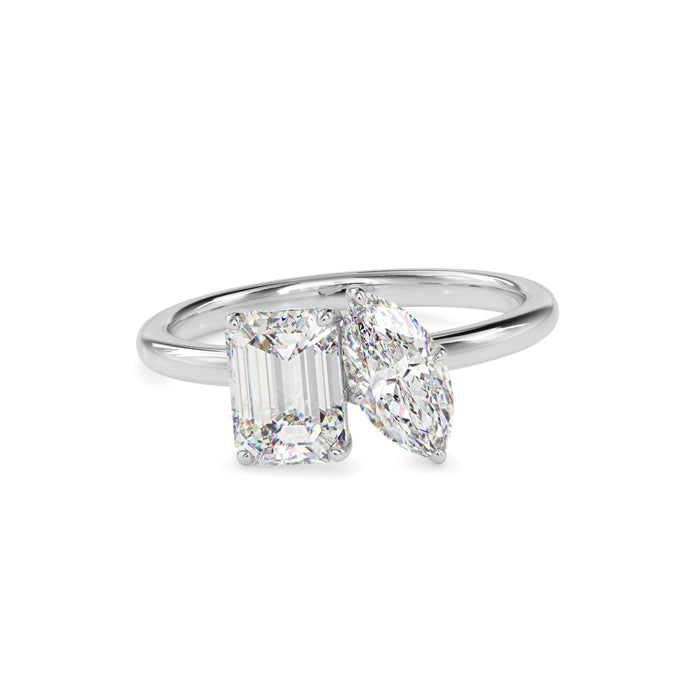1.95Ct Emerald & Marquise Lab-Grown Diamond Toi Et Moi Gold Ring