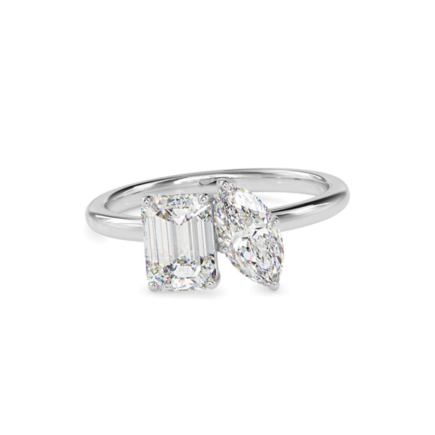1.95Ct Emerald & Marquise Lab-Grown Diamond Toi Et Moi Gold Ring