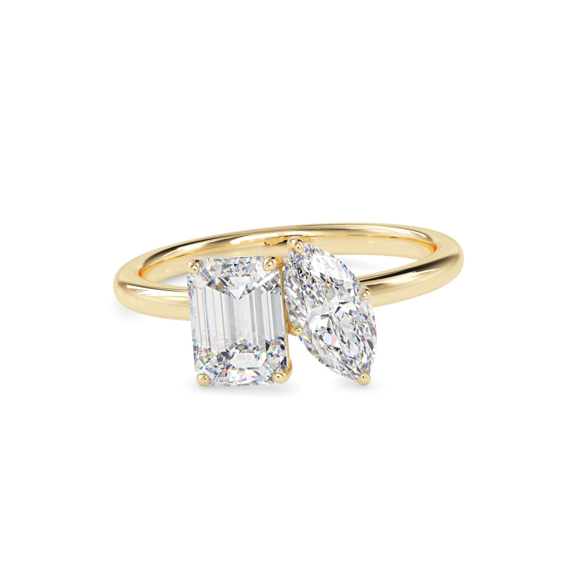 1.95Ct Emerald & Marquise Lab-Grown Diamond Toi Et Moi Gold Ring