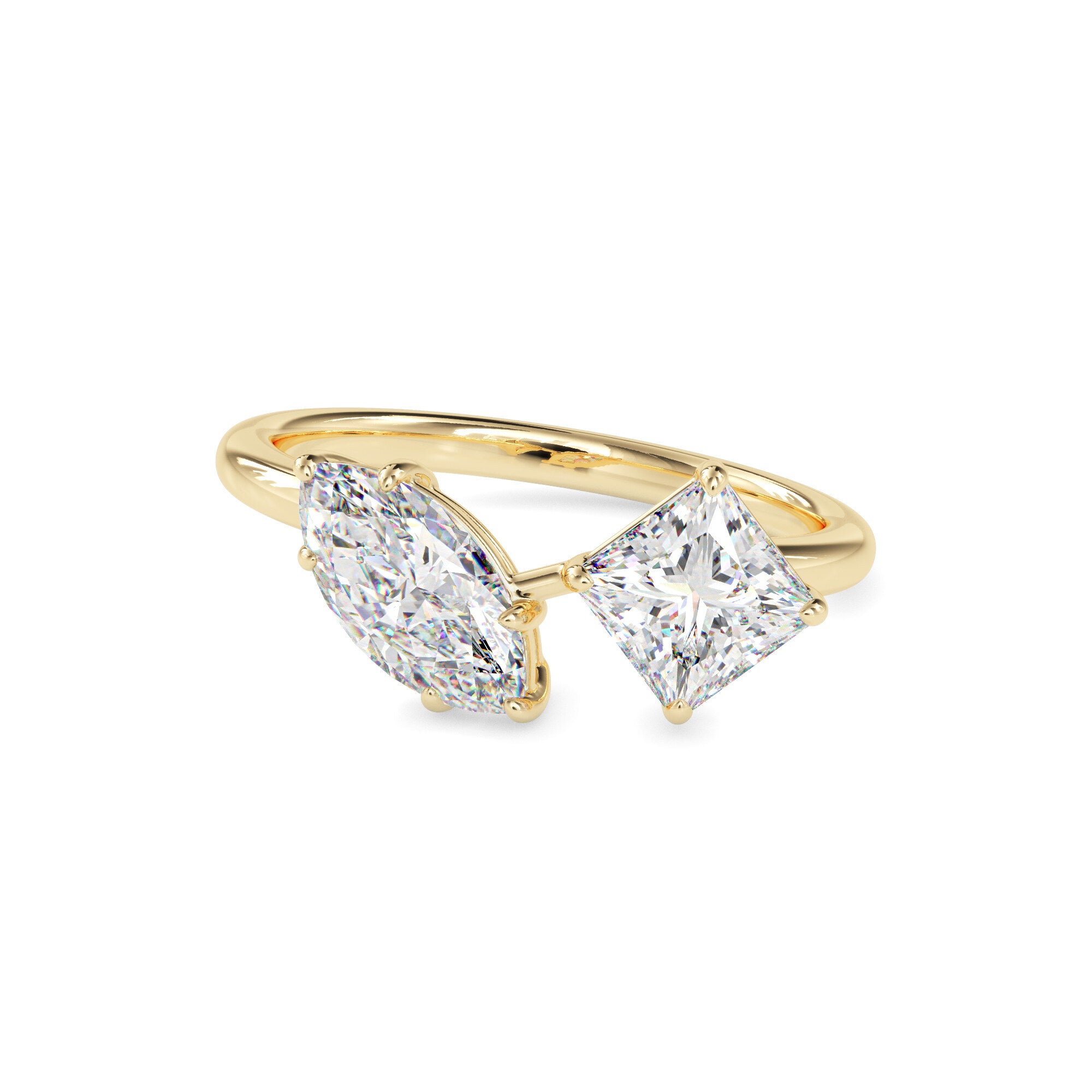 2.00Ct Marquise & Princess Lab-Grown Diamond Toi Et Moi Gold Ring