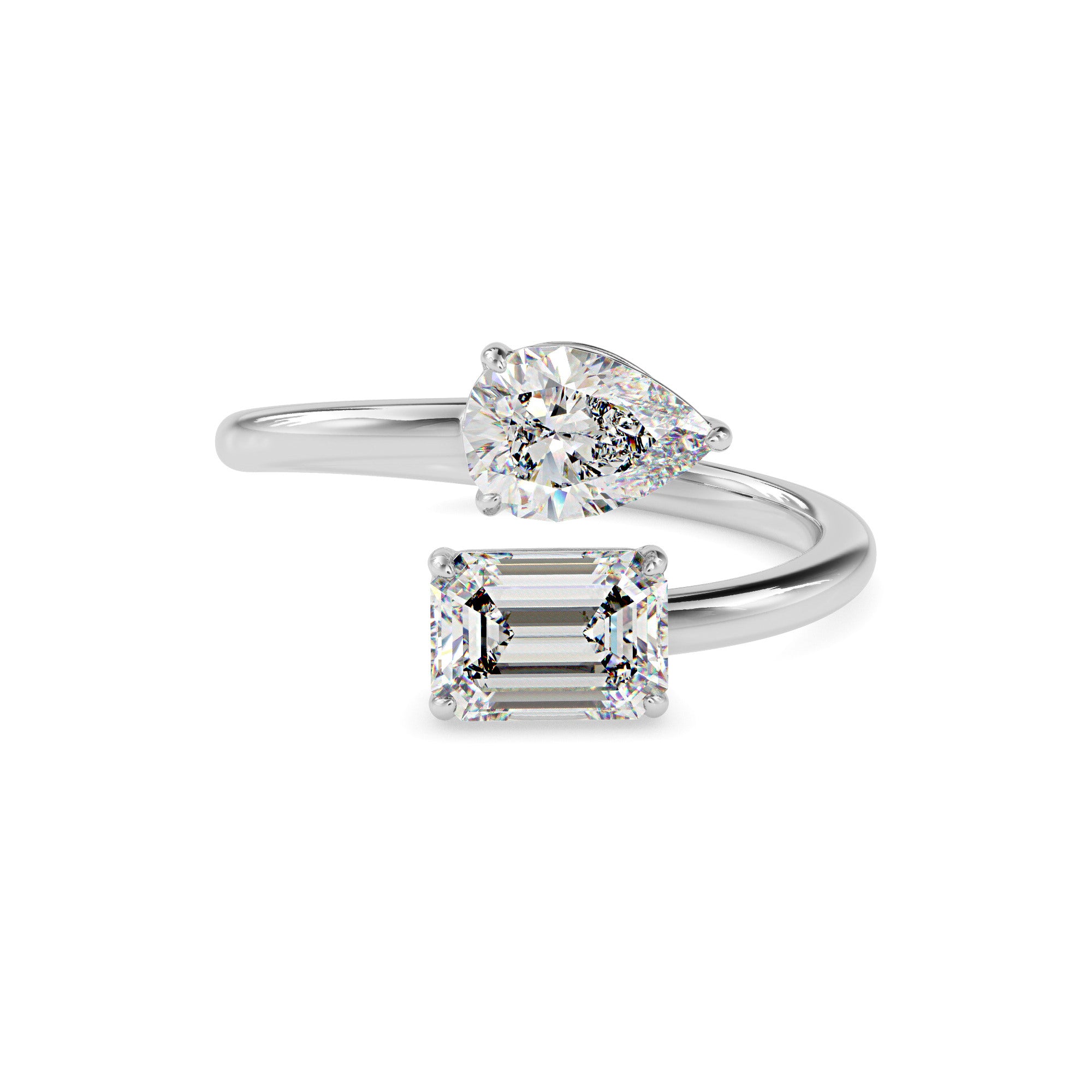 1.88Ct Emerald & Pear Lab-Grown Diamond Toi Et Moi Gold Ring