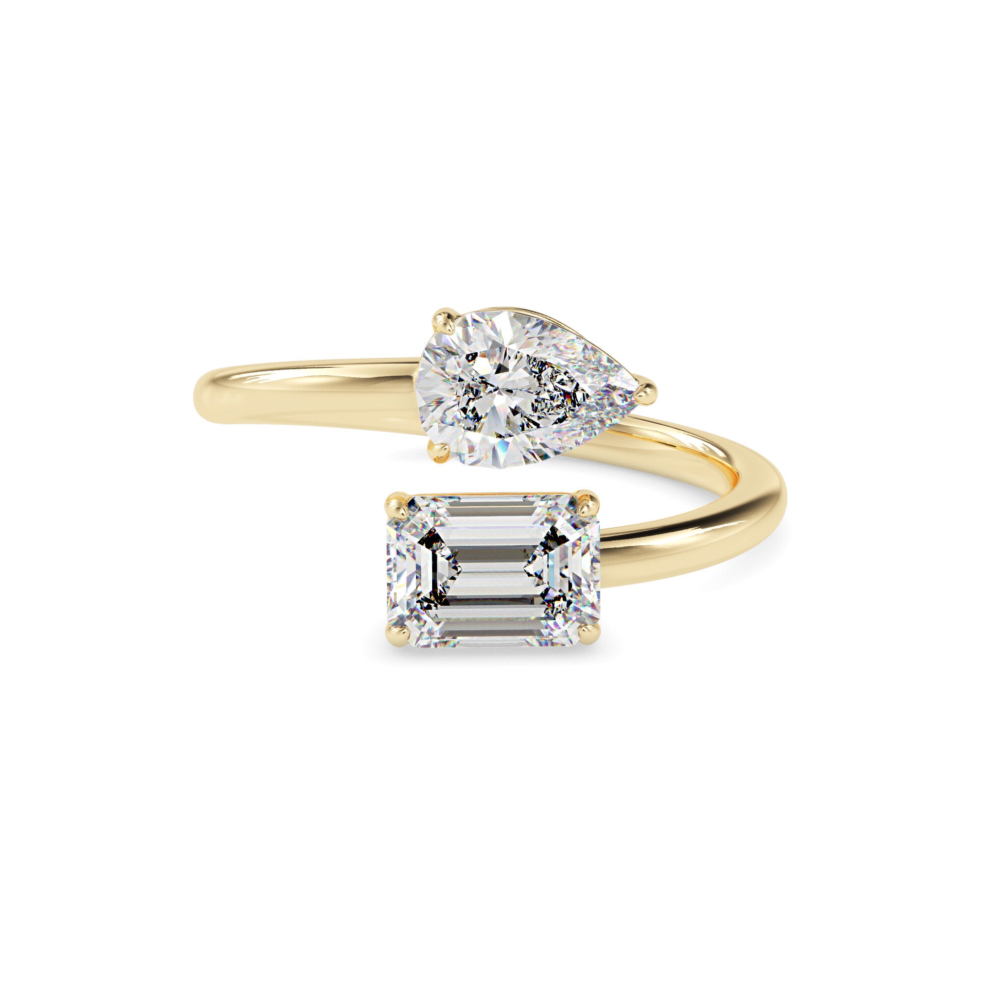1.88Ct Emerald & Pear Lab-Grown Diamond Toi Et Moi Gold Ring